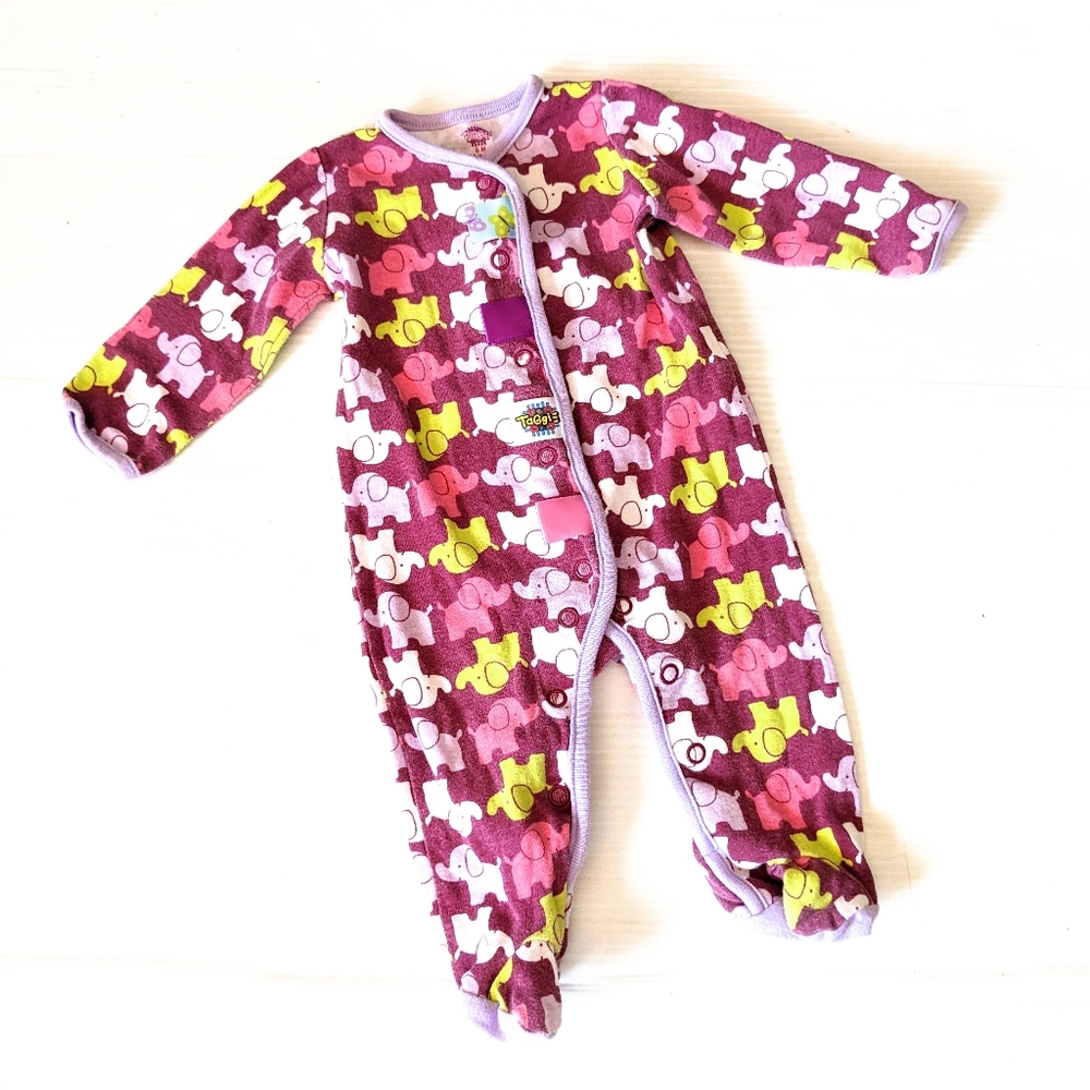 TAGGIES baby girl elephant print sleeper bodysuit footie
